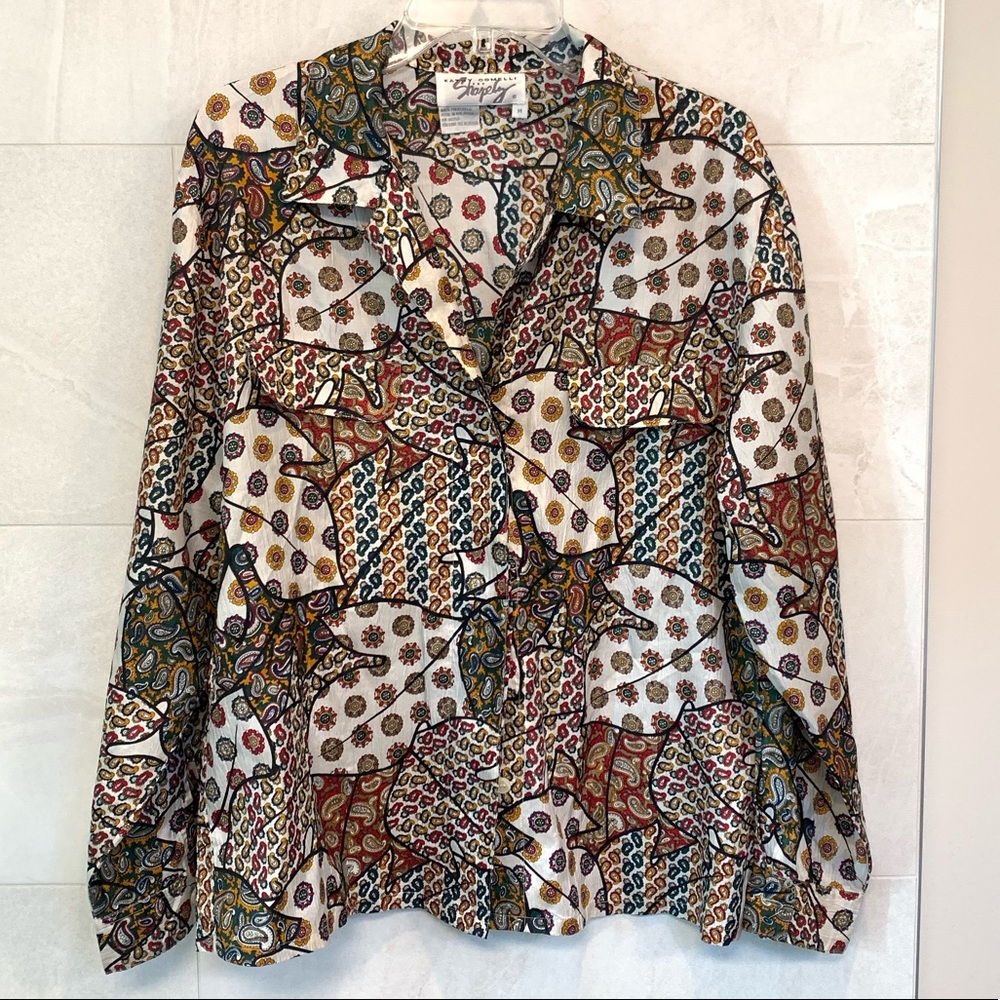 Pinsky print button up collared long sleeve, super soft, size medium